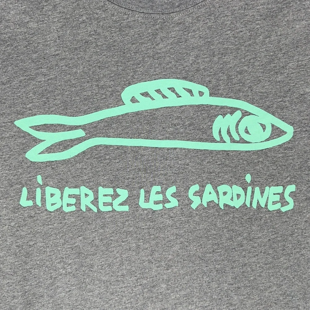 Clare V. Liberez Les Sardines Short Sleeve Shirt Women's XS Gray 100% Cotton - Picture 2 of 9